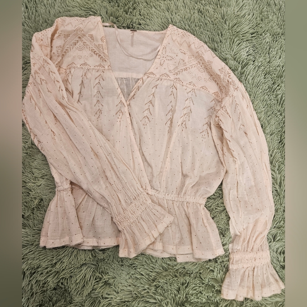 Free People Counting Stars Peasant Blouse Boho Size S - Picture 8 of 14